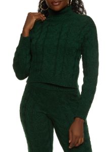 Cable Knit Turtleneck Cropped Sweater sold by Rainbow