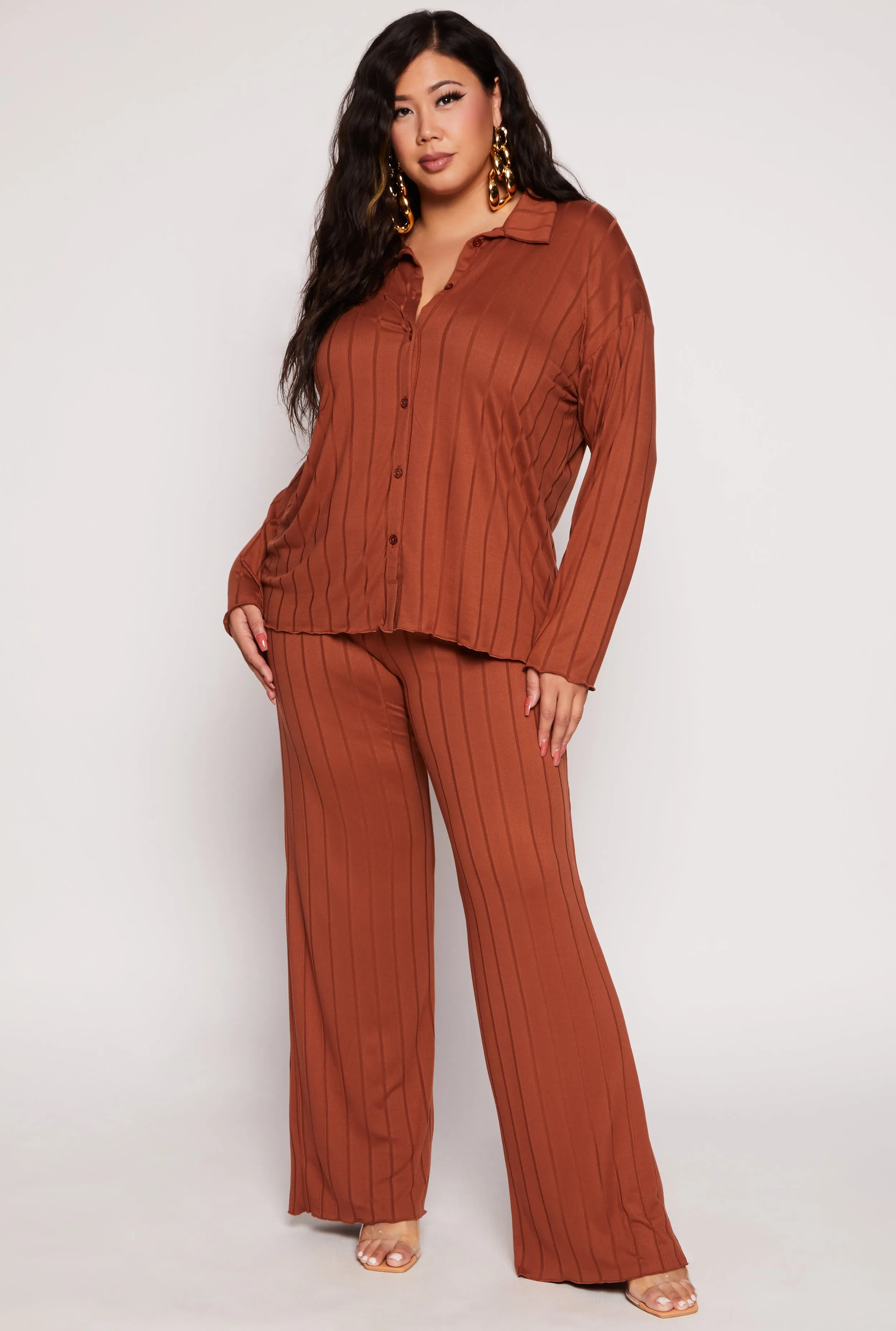 Plus Size Ribbed Button Front Blouse sold by Rainbow product image thumbnail 2