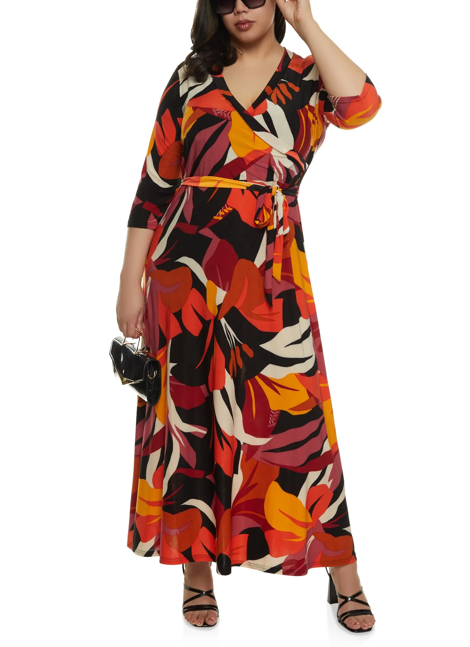 Plus Size Printed Faux Wrap Maxi Dress sold by Rainbow