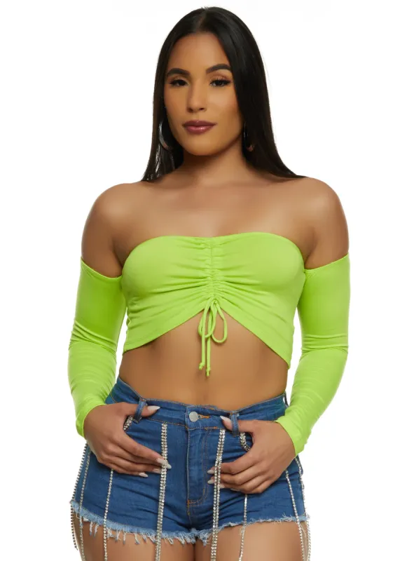 Almost Famous Ruched Off the Shoulder Crop Top sold by Rainbow