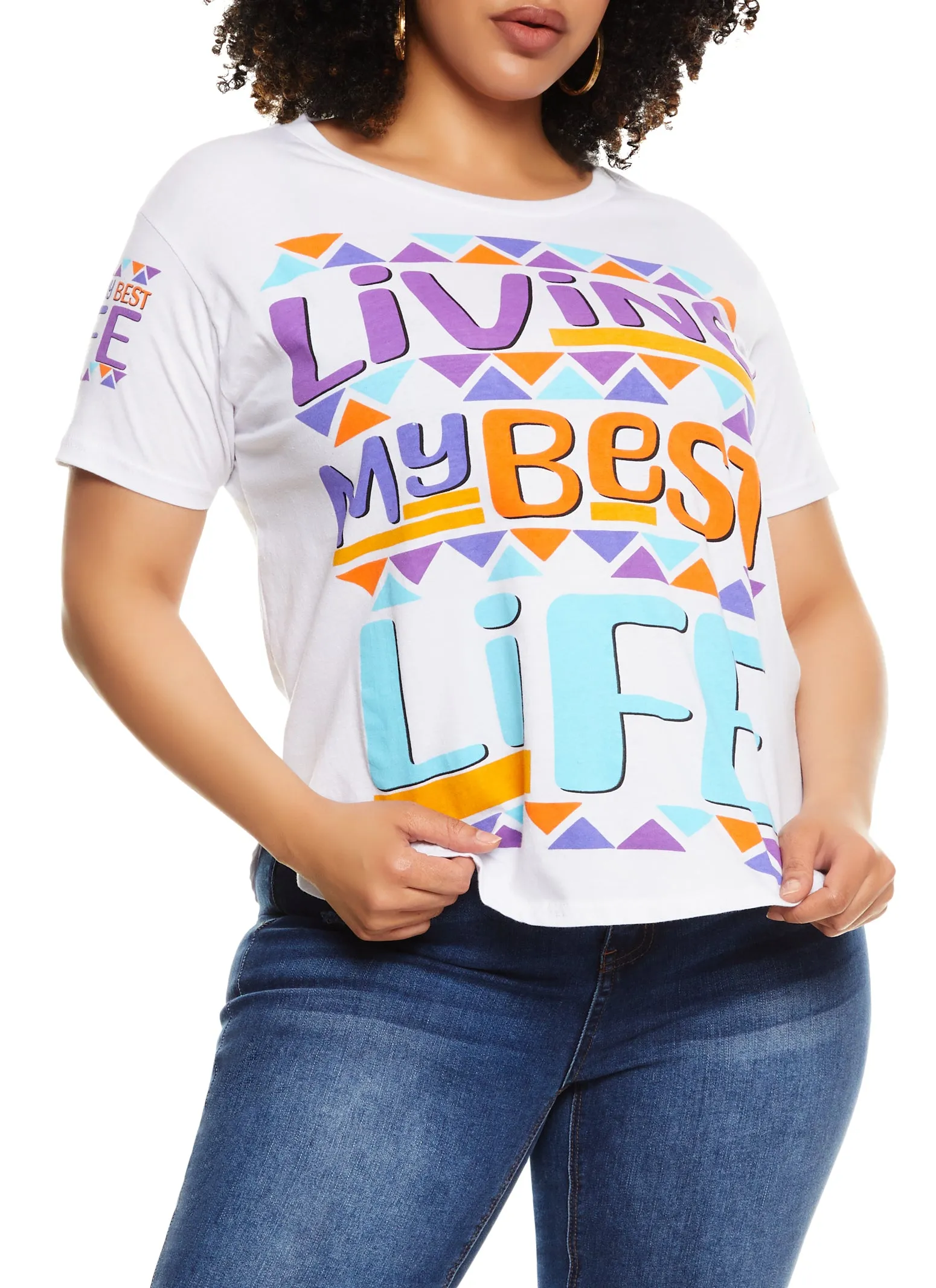 Plus Size Living My Best Life High Low Hem Graphic Tee sold by Rainbow
