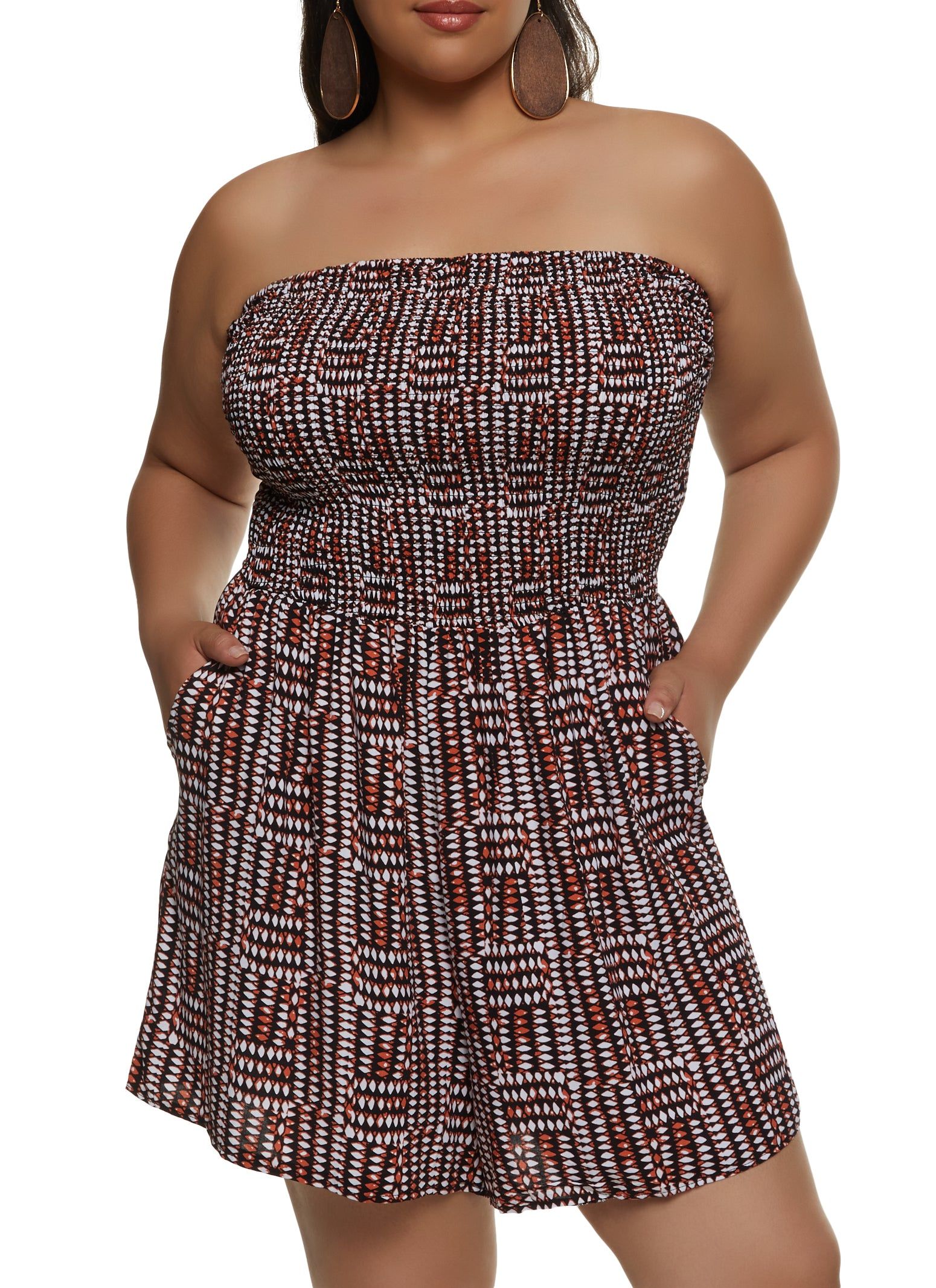 Plus Size Boho Print Smocked Tube Romper sold by Rainbow