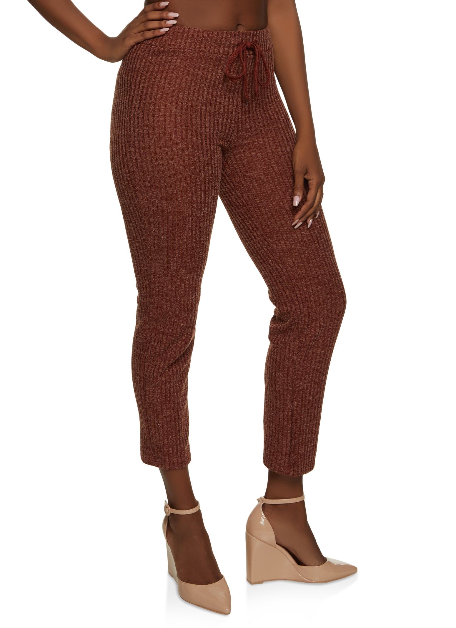 Drawstring Ribbed Straight Leg Pants sold by Rainbow