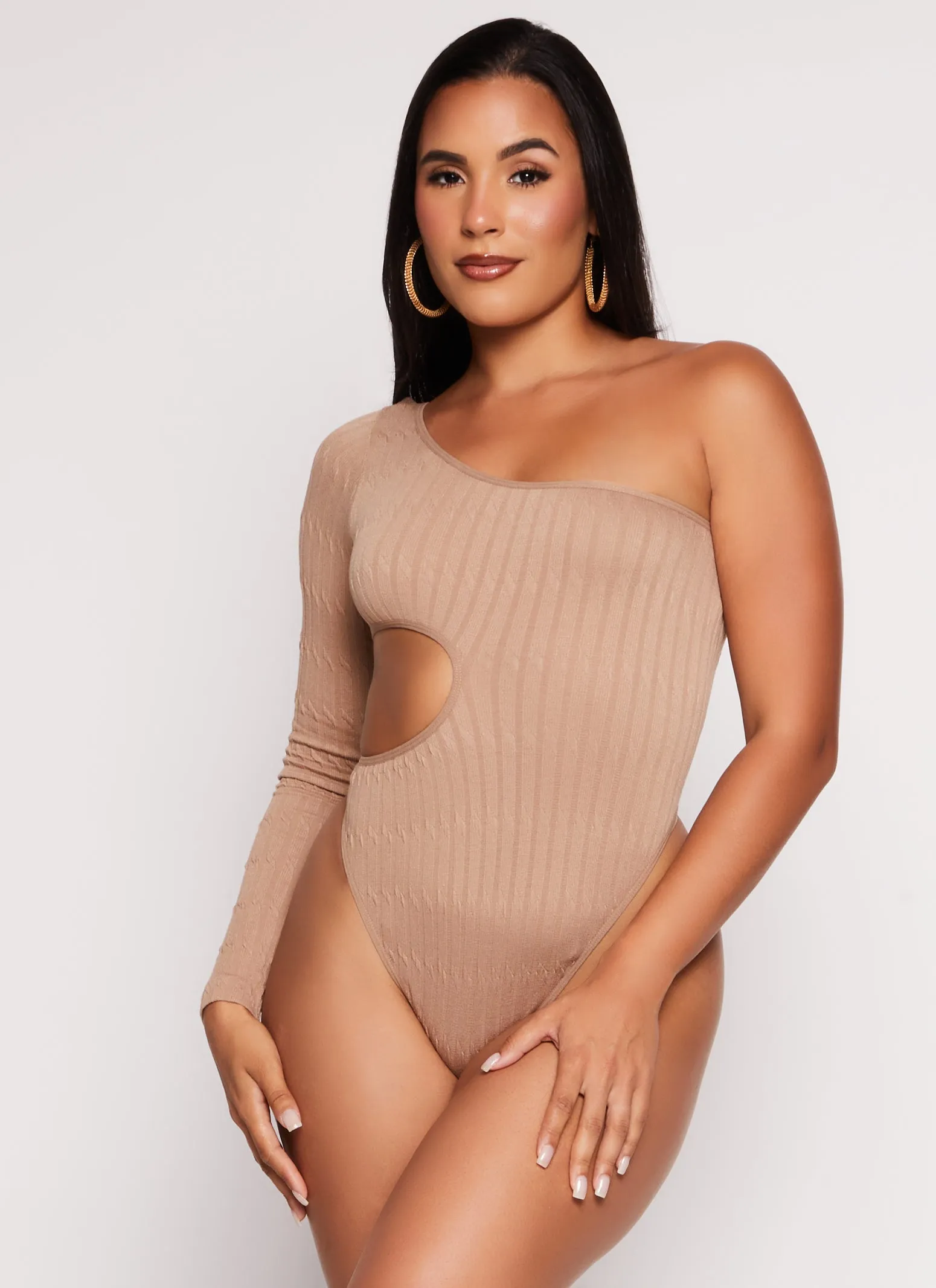 Seamless Cut Out One Shoulder Long Sleeve Bodysuit sold by Rainbow