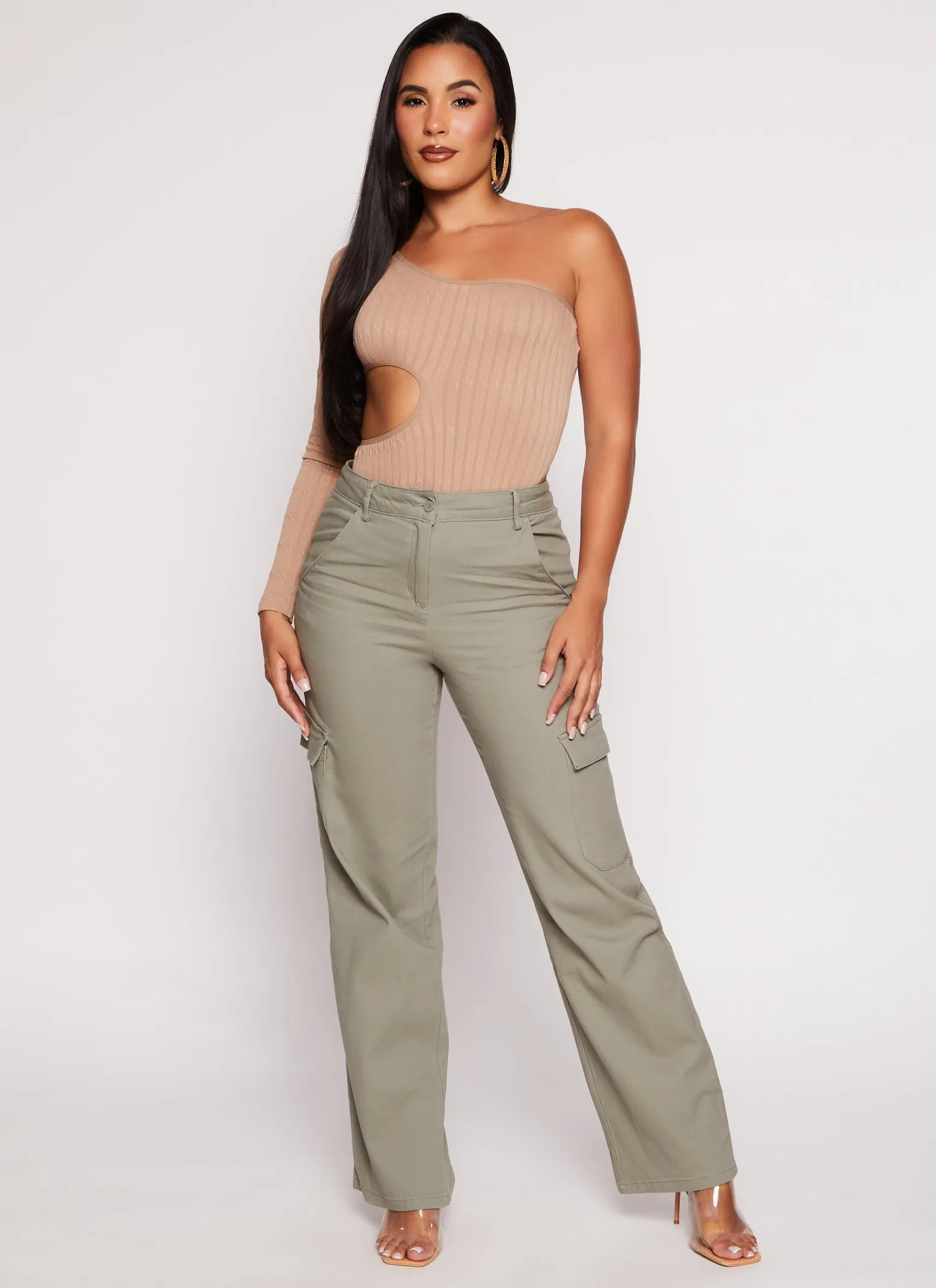 Seamless Cut Out One Shoulder Long Sleeve Bodysuit sold by Rainbow product image thumbnail 2