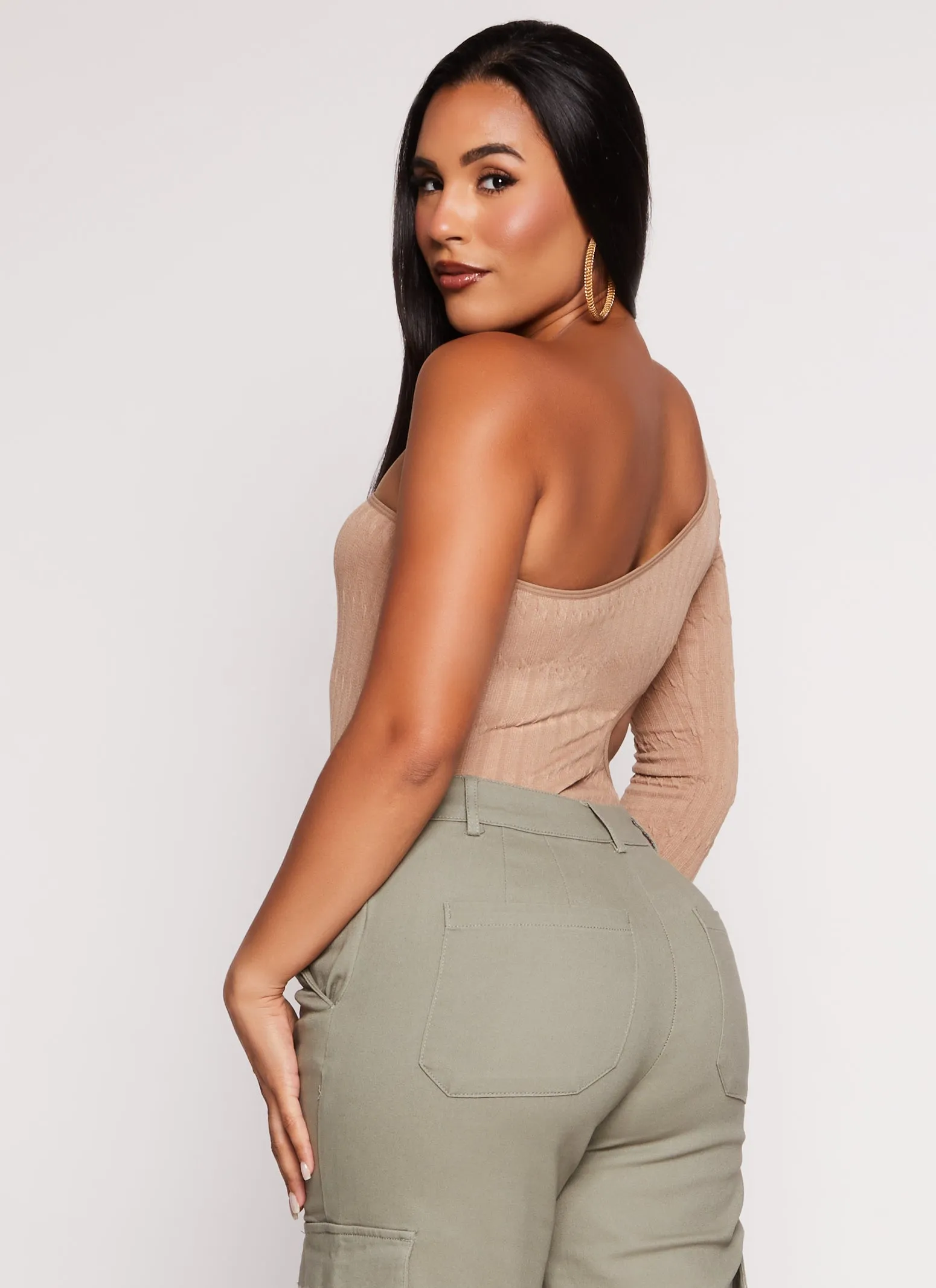 Seamless Cut Out One Shoulder Long Sleeve Bodysuit sold by Rainbow product image thumbnail 3