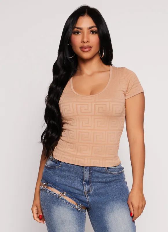Seamless Ribbed Greek Key Scoop Neck Top sold by Rainbow