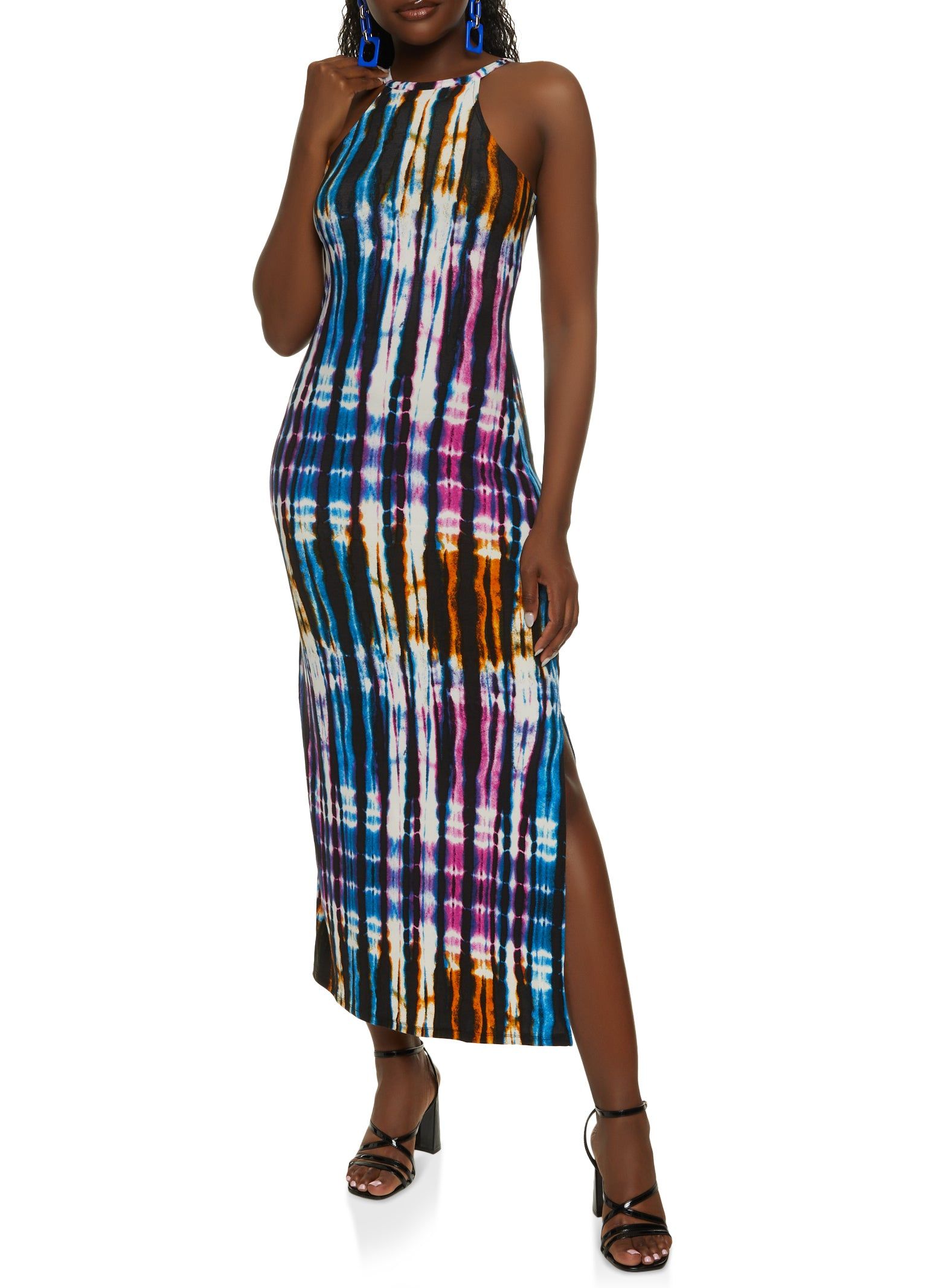Tie Dye Print High Neck Maxi Dress sold by Rainbow