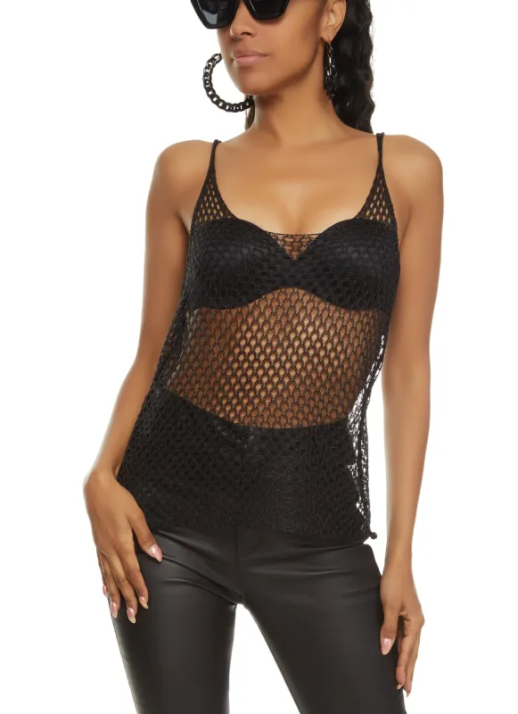Scoop Neck Fishnet Tank Top sold by Rainbow