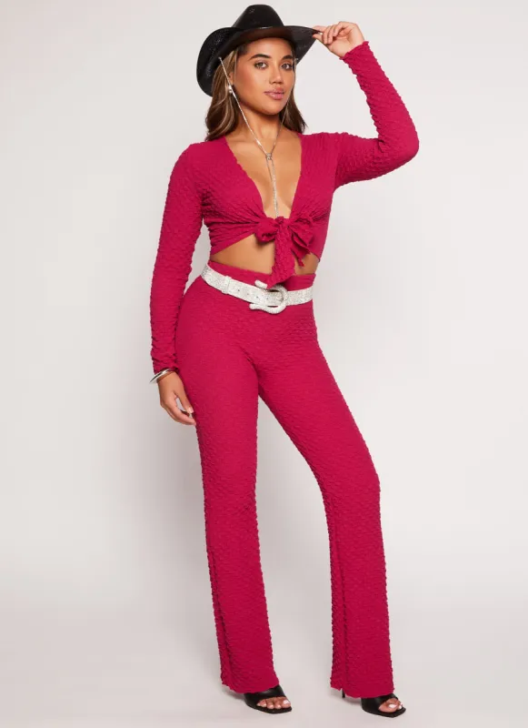 Textured Knit High Waist Flared Pants sold by Rainbow