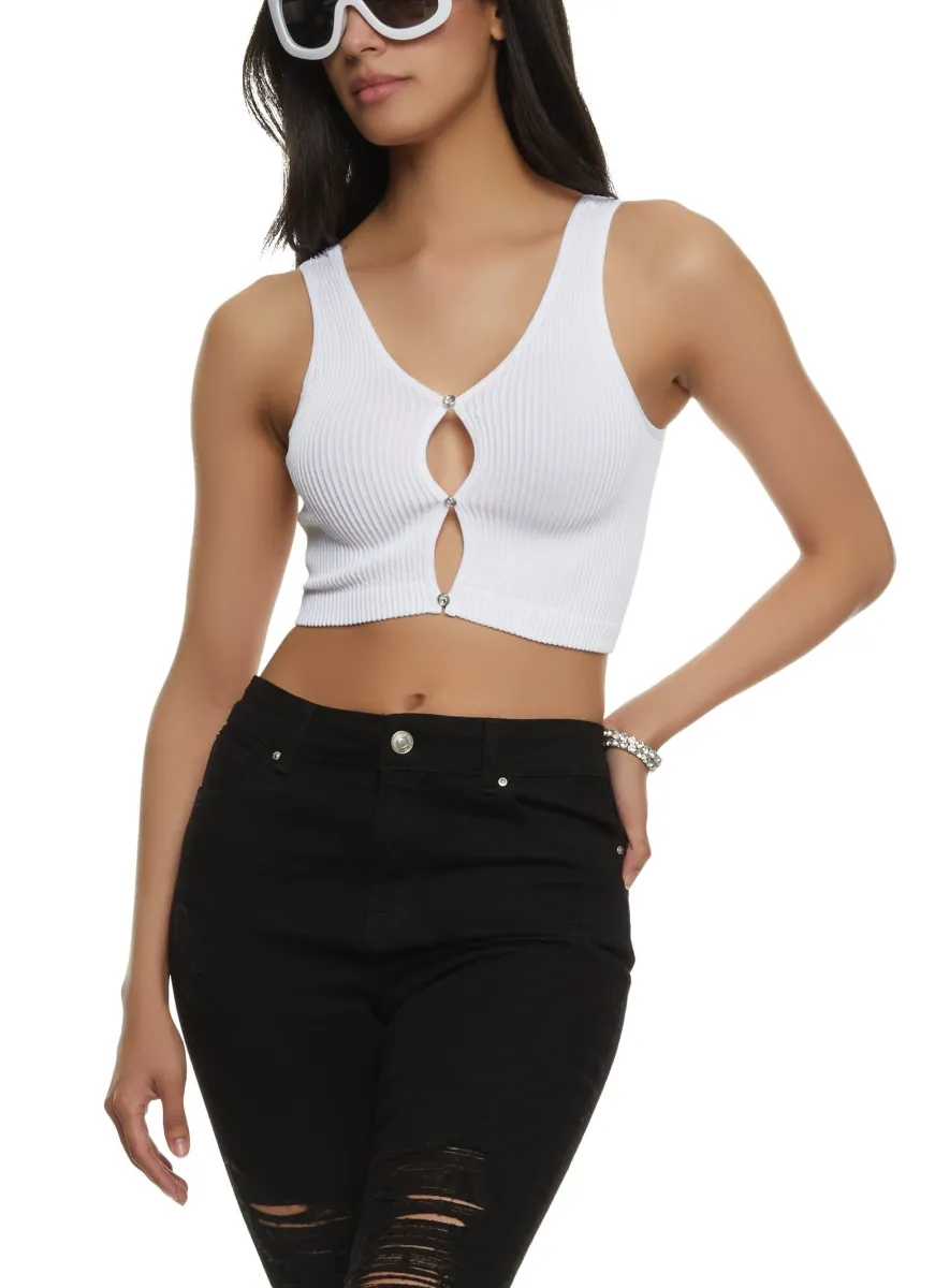 Rhinestone Keyhole Cropped Tank Top sold by Rainbow