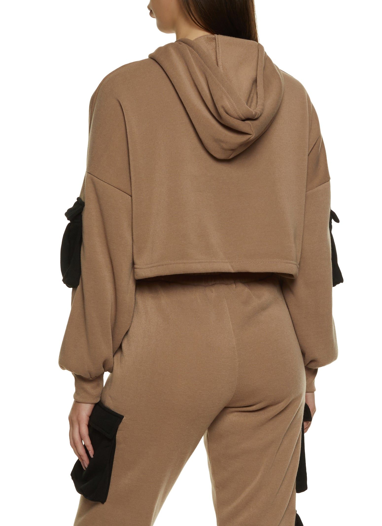 Color Block Cargo Pocket Cropped Hoodie sold by Rainbow product image thumbnail 3