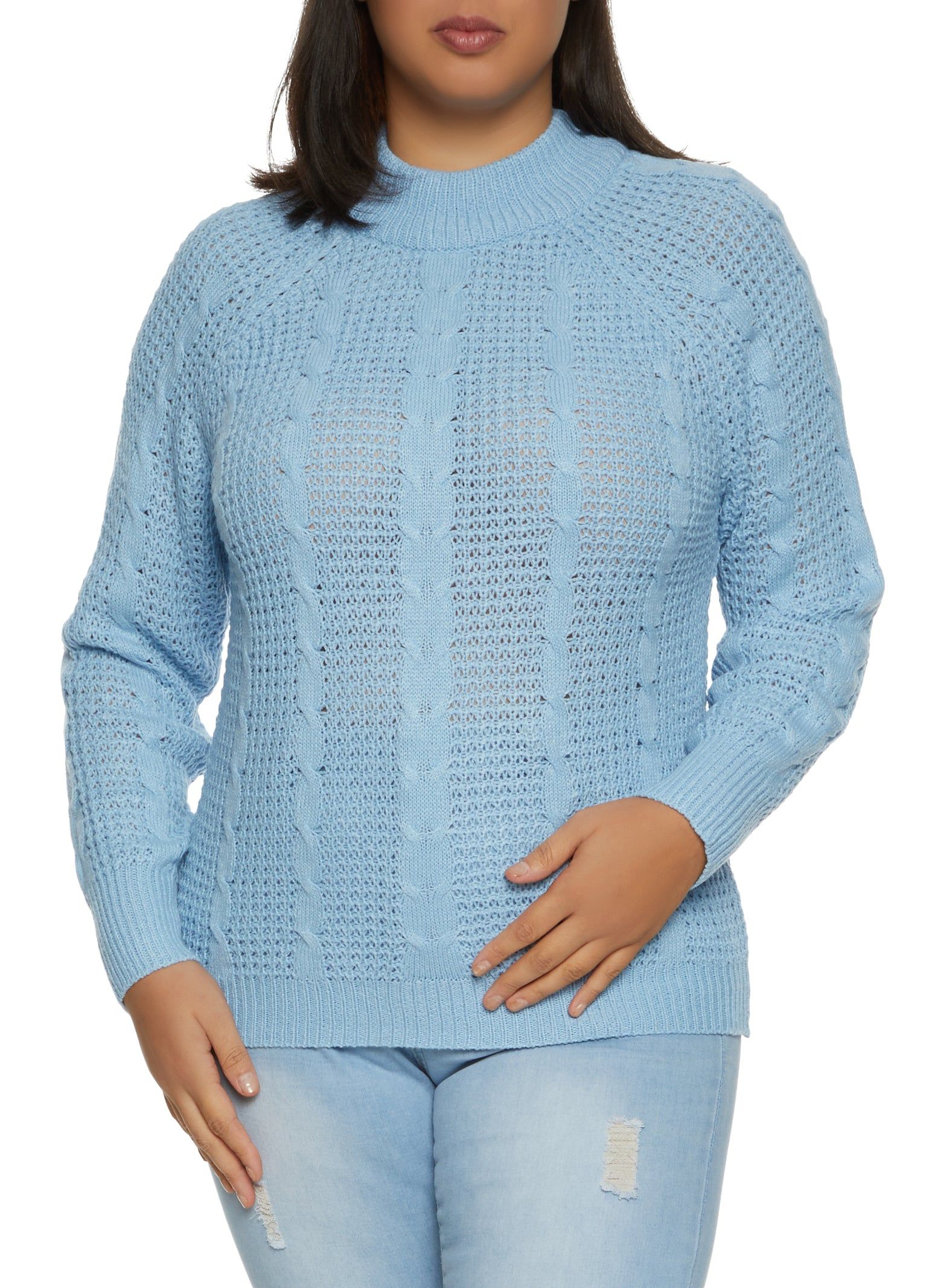 Plus Size Solid Cable Knit Pullover Sweater sold by Rainbow