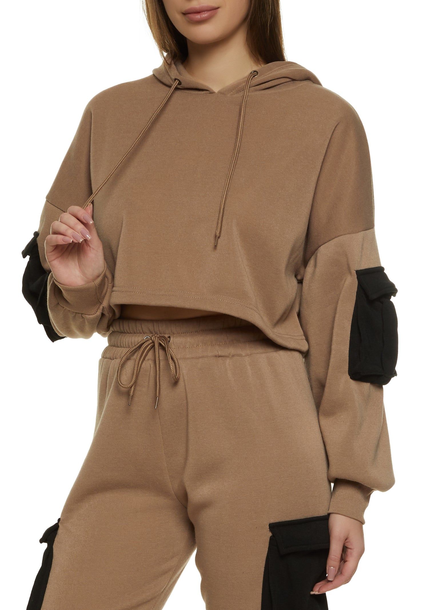 Color Block Cargo Pocket Cropped Hoodie sold by Rainbow