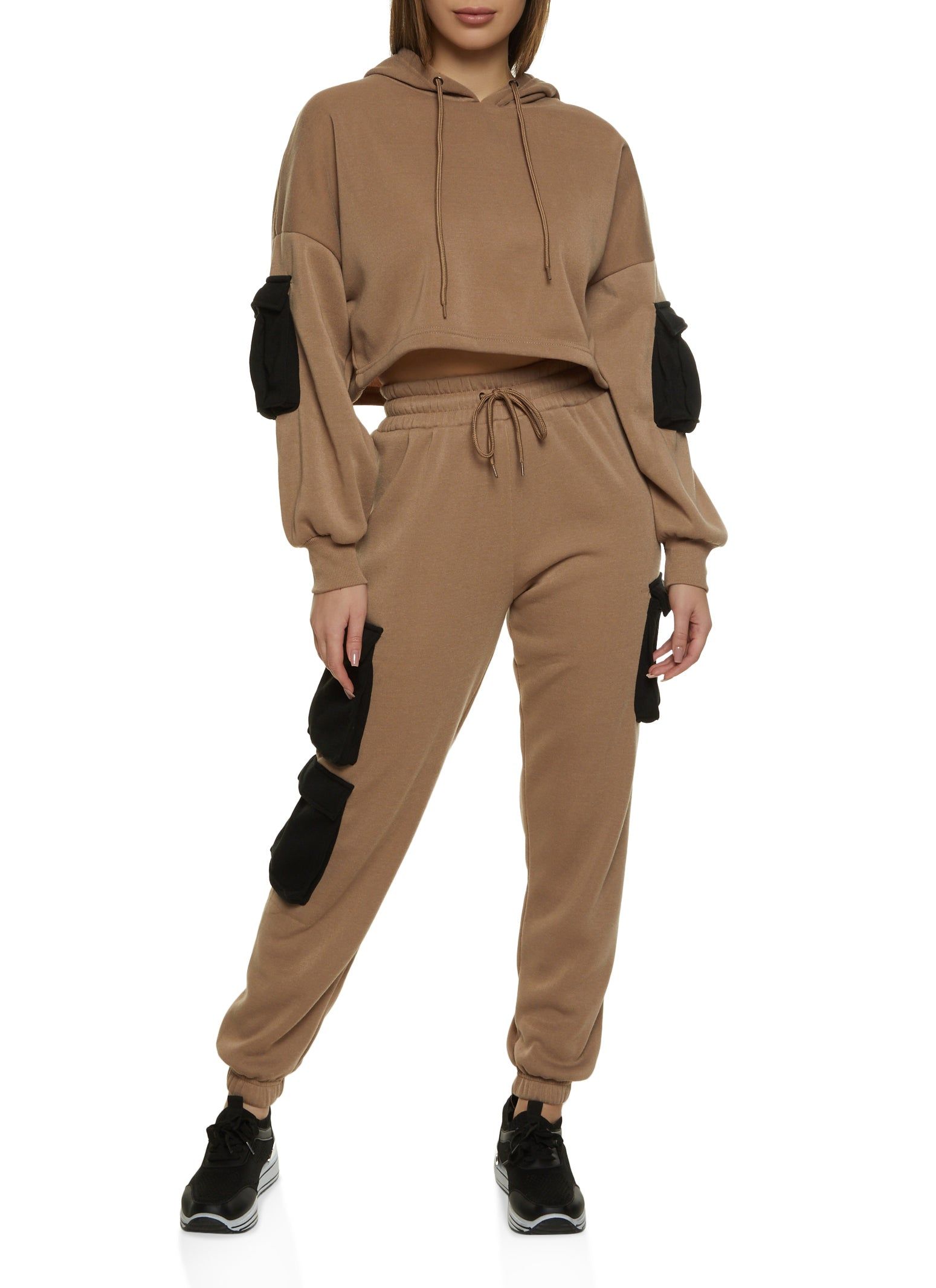 Color Block Cargo Pocket Cropped Hoodie sold by Rainbow product image thumbnail 2