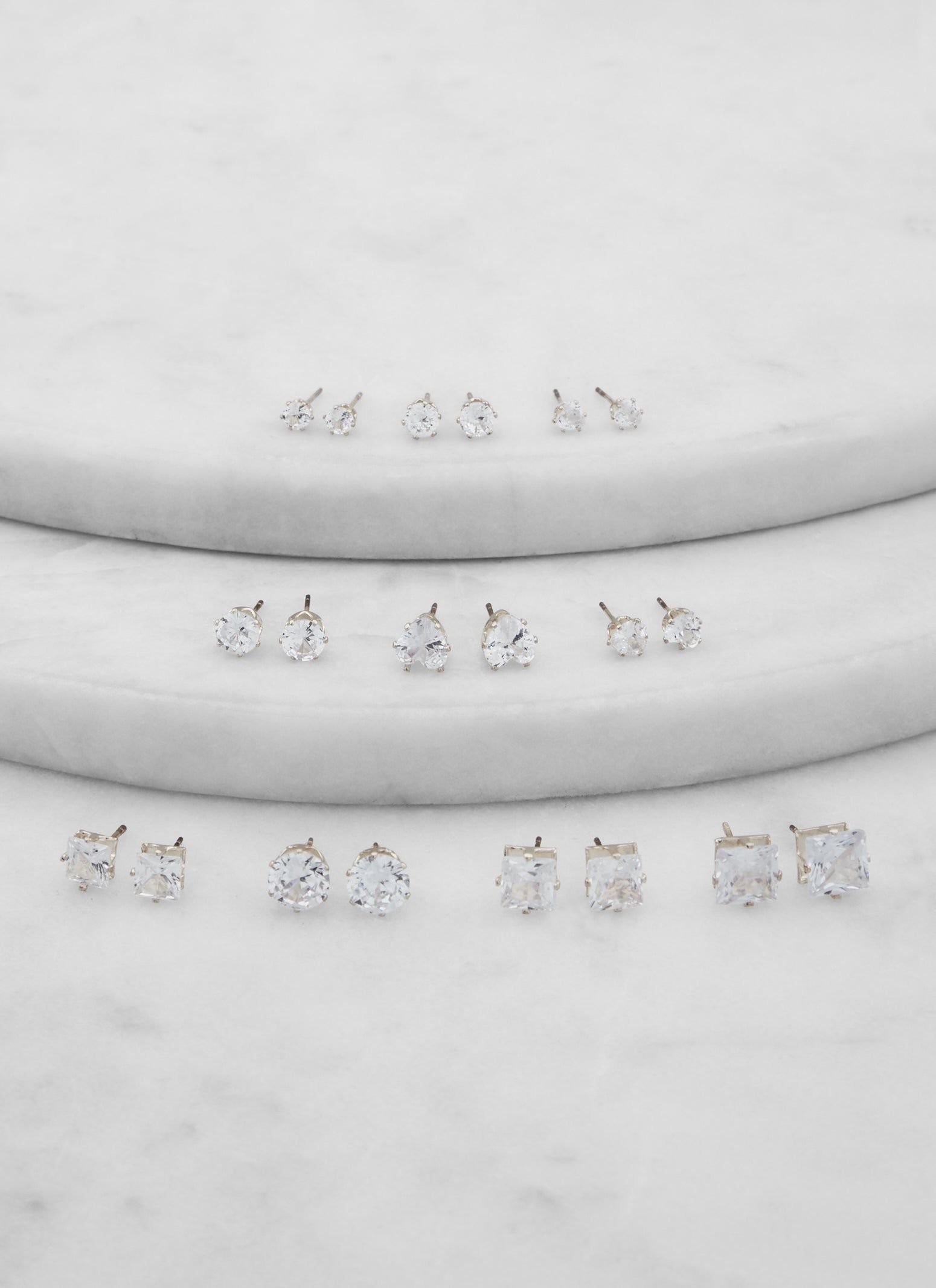 Set of 10 Cubic Zirconia Shaped Stud Earrings sold by Rainbow