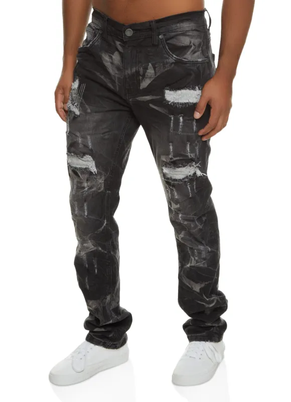 Mens Distressed Ripped Whiskered Jeans sold by Rainbow