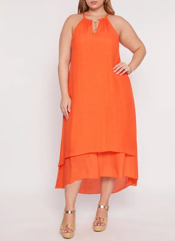 Plus Size Chain Detail Tiered Maxi Dress sold by Rainbow