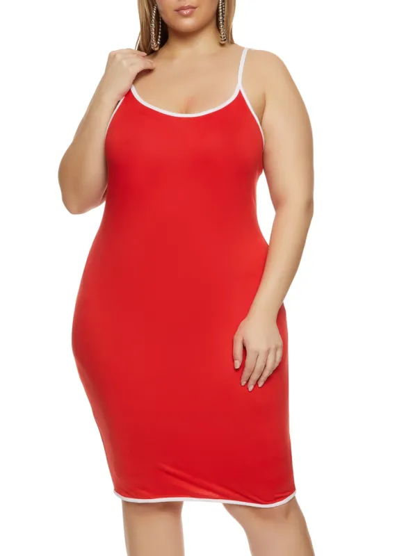Plus Size Contrast Trim Cami Midi Dress sold by Rainbow