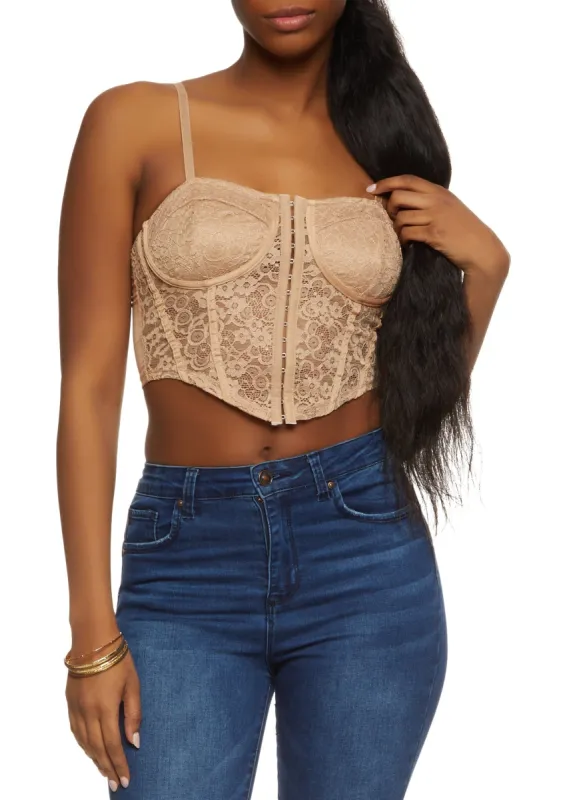 Floral Lace Hook and Eye Detail Bustier Top sold by Rainbow