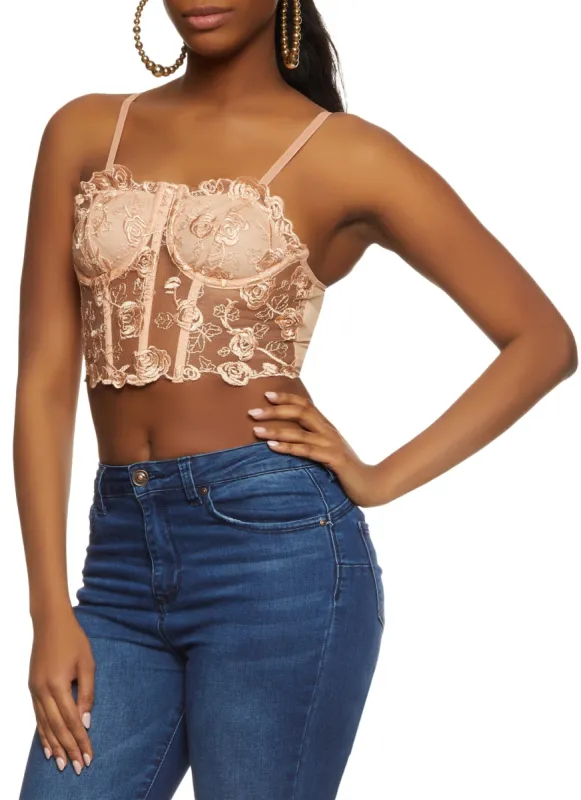 Rose Embroidered Corset Crop Top sold by Rainbow