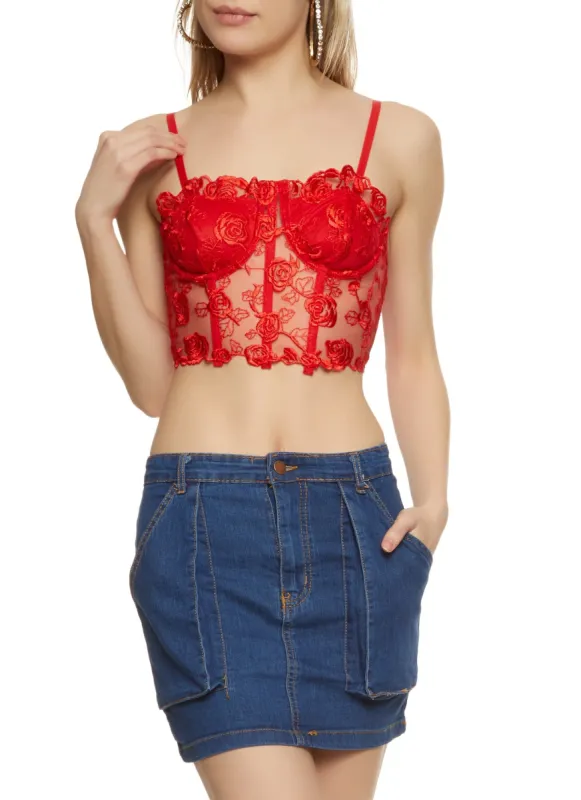 Rose Embroidered Corset Crop Top sold by Rainbow