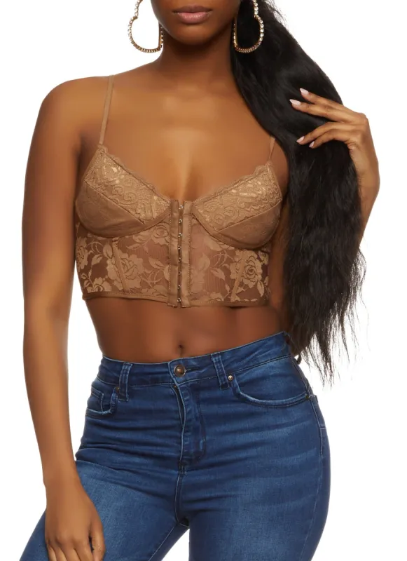 Floral Lace Hook and Eye Closure Corset Crop Top sold by Rainbow