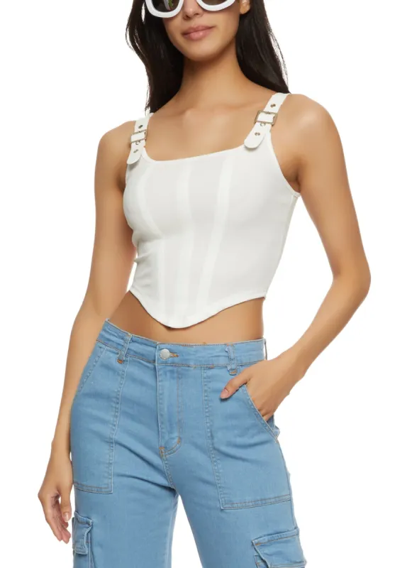Buckle Strap Cropped Corset Tank Top sold by Rainbow