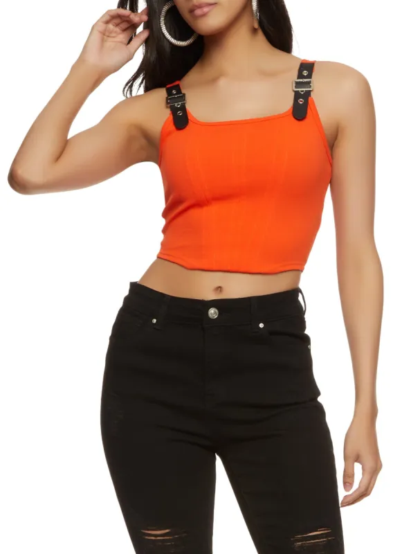 Buckle Strap Cropped Corset Tank Top sold by Rainbow