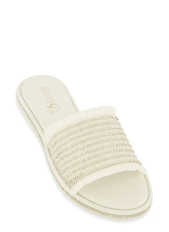 Embellished Frayed Slide Sandals sold by Rainbow