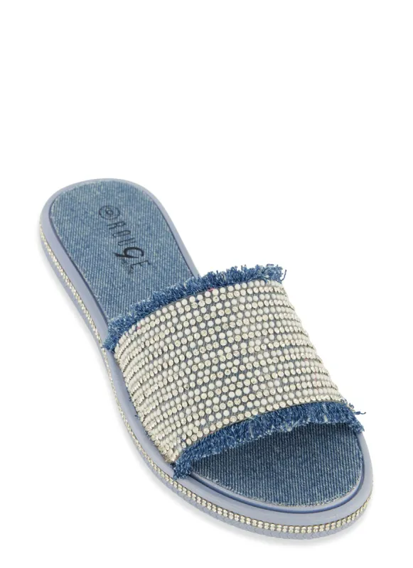 Embellished Frayed Slide Sandals sold by Rainbow