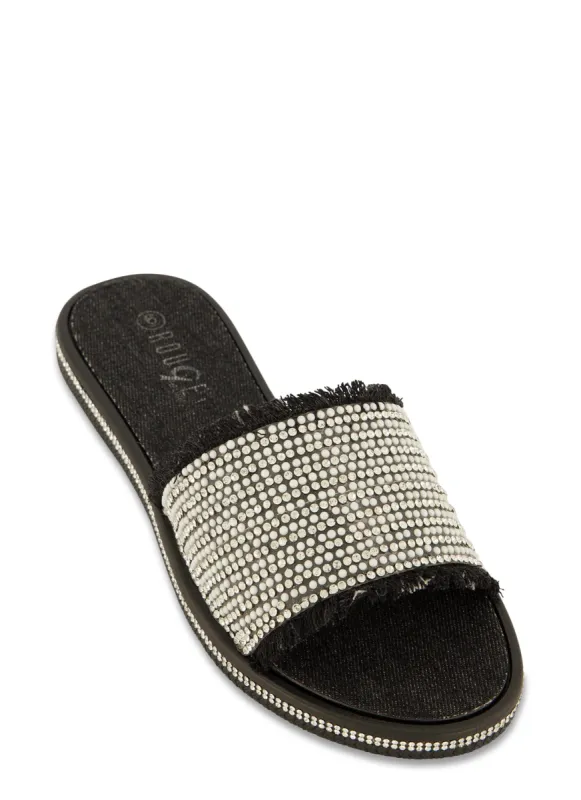 Embellished Frayed Slide Sandals sold by Rainbow