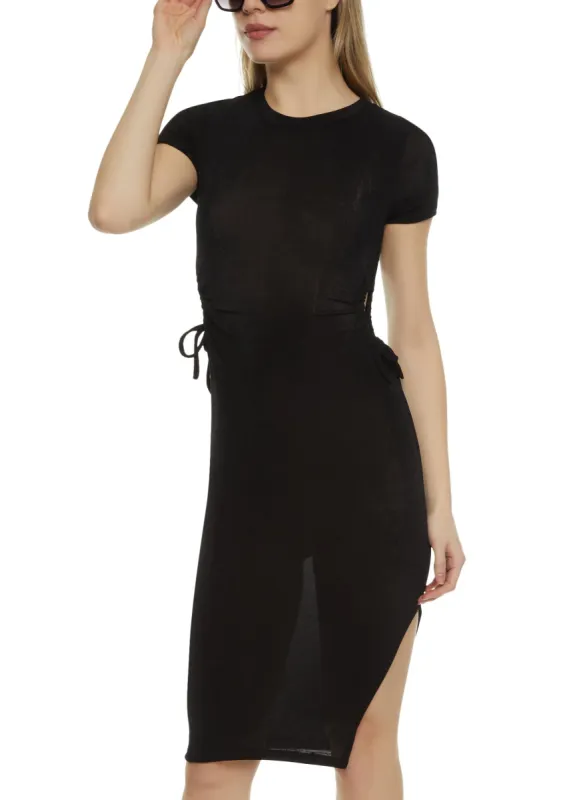 Side Slit Drawstring Cut Out Midi Dress sold by Rainbow