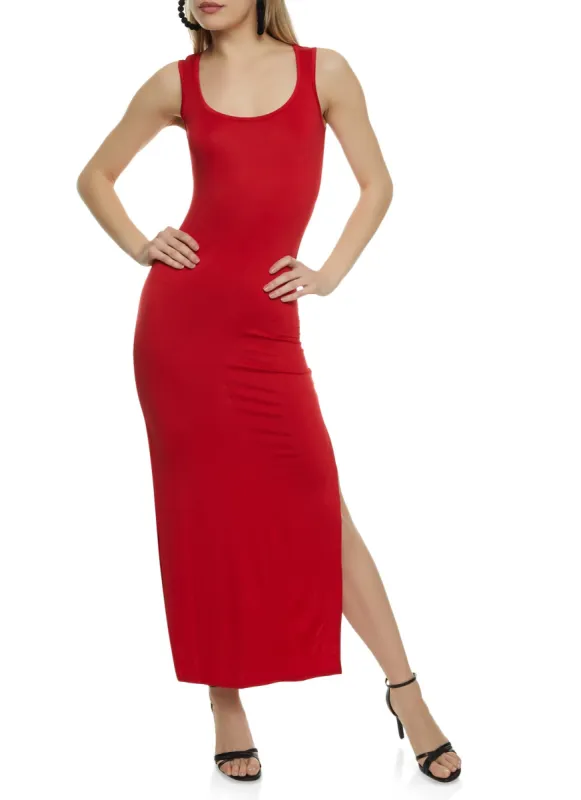 Scoop Neck Side Slit Maxi Tank Dress sold by Rainbow