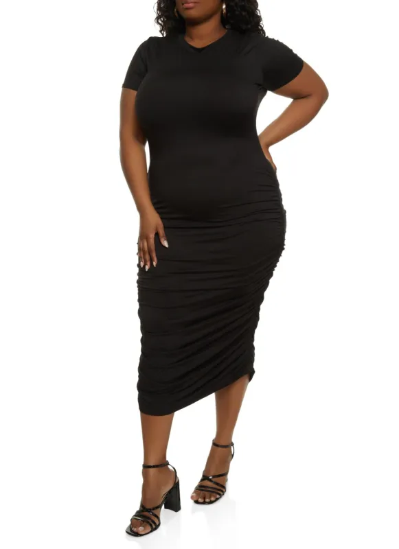 Plus Size Ruched T Shirt Maxi Dress sold by Rainbow