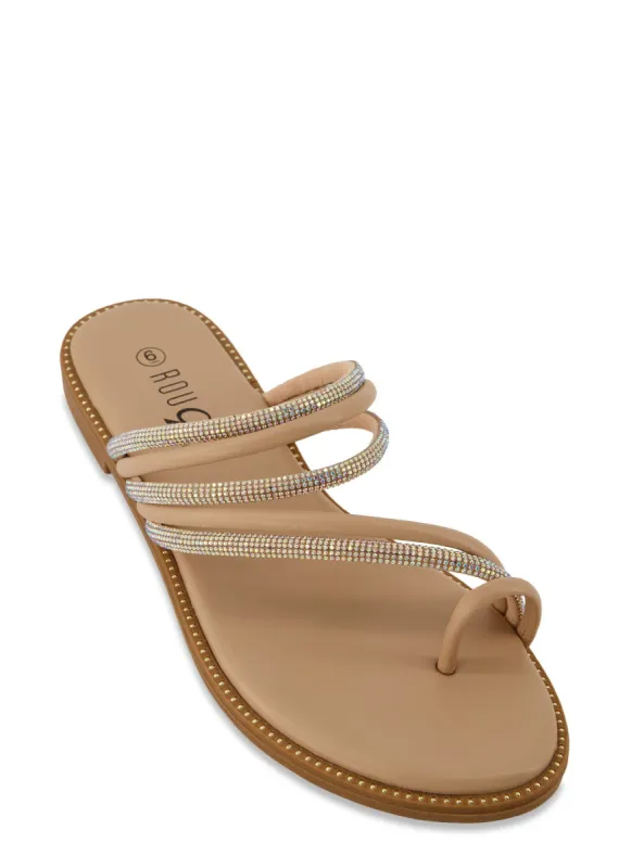Rhinestone Studded Toe Loop Slide Sandals sold by Rainbow