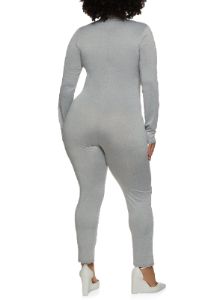 Plus Size Mock Neck Long Sleeve Catsuit sold by Rainbow