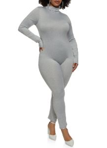 Plus Size Mock Neck Long Sleeve Catsuit sold by Rainbow