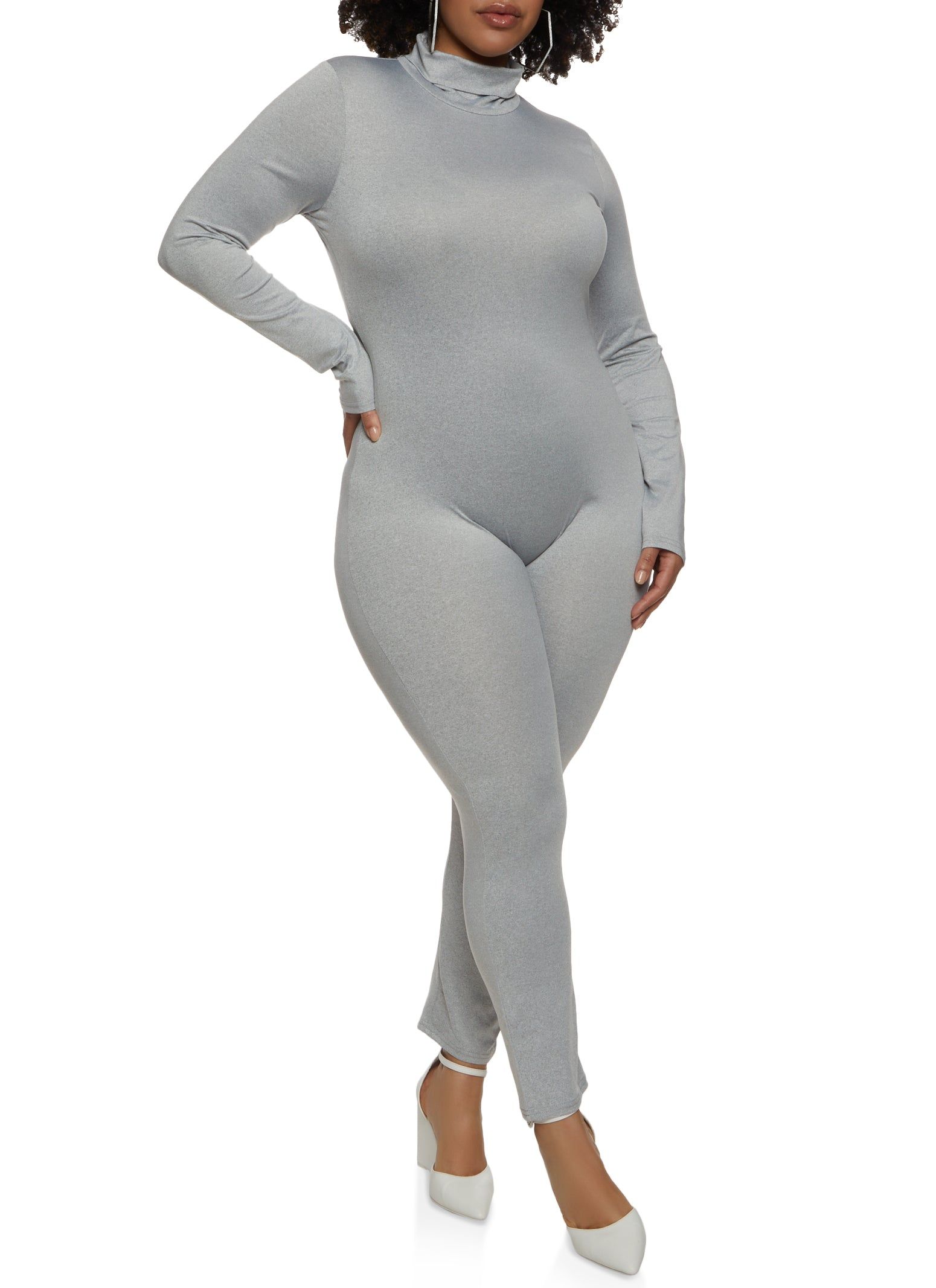 Plus Size Mock Neck Long Sleeve Catsuit sold by Rainbow