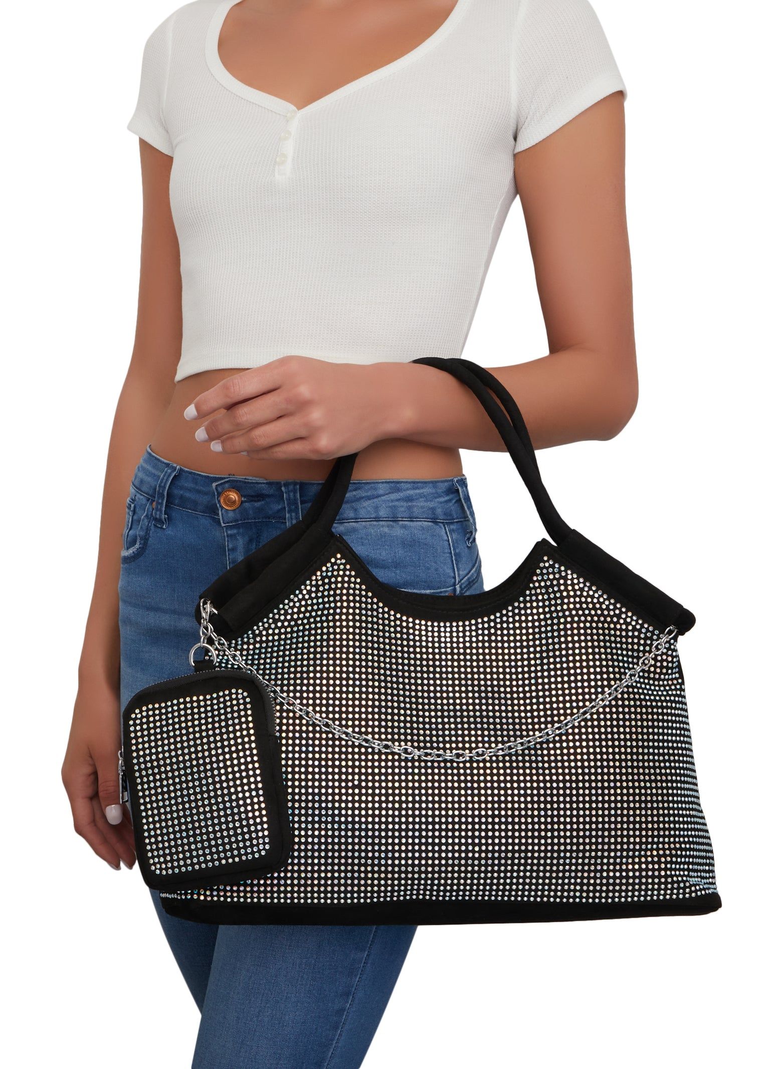 Rhinestone Studded Tote Bag and Pouch Set sold by Rainbow