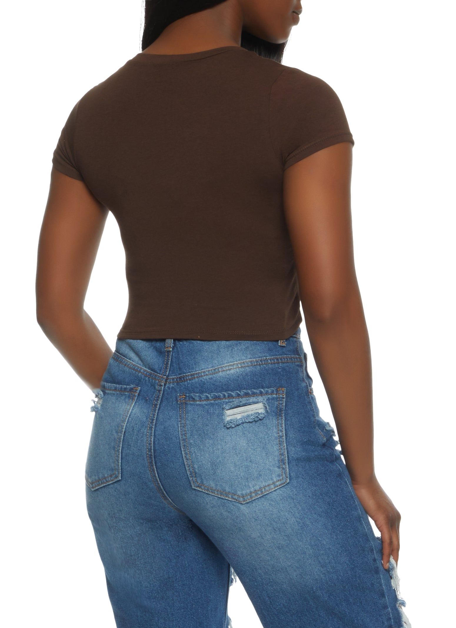 Solid Cropped V Neck Tee sold by Rainbow product image thumbnail 2