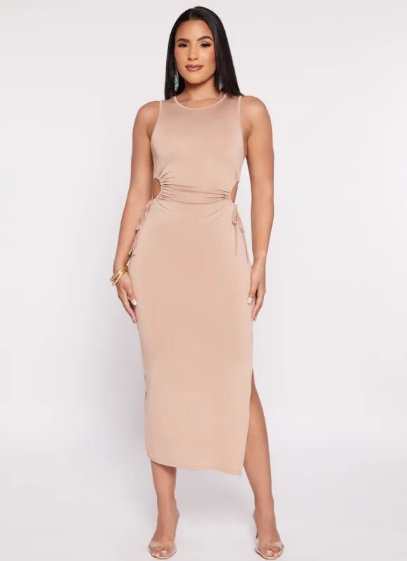 Drawstring Side Cut Out Waist Tank Dress sold by Rainbow