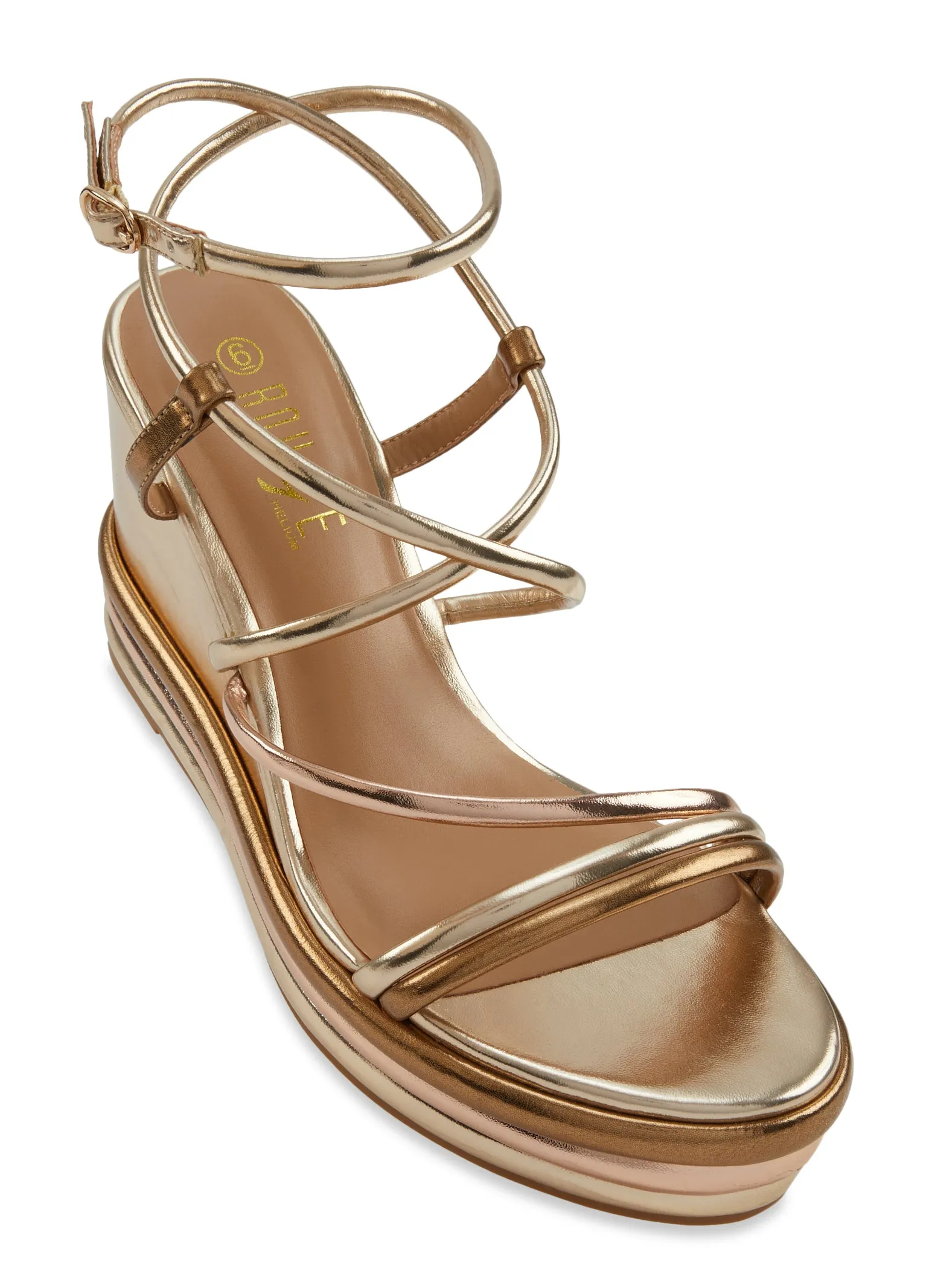 Metallic Strappy Platform Wedges sold by Rainbow