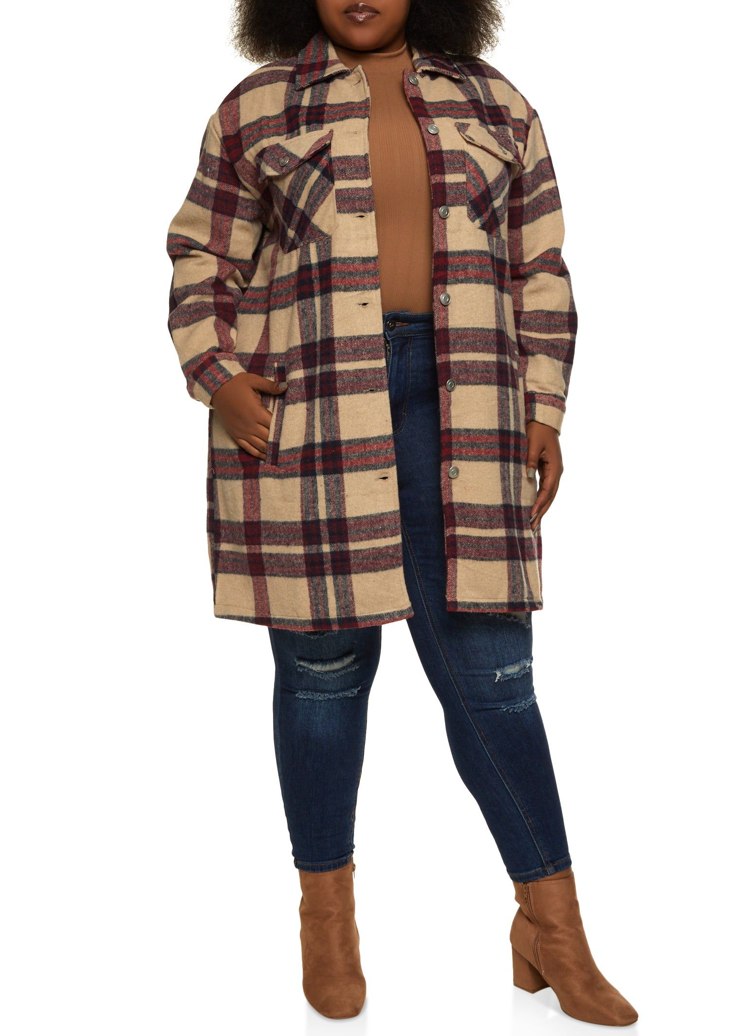 Plus Size Plaid Pocket Detail Button Front Shacket sold by Rainbow product image thumbnail 2