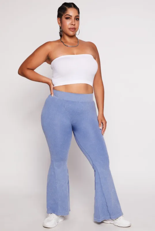 Plus Size Seamless Ribbed High Waisted Flare Pants sold by Rainbow