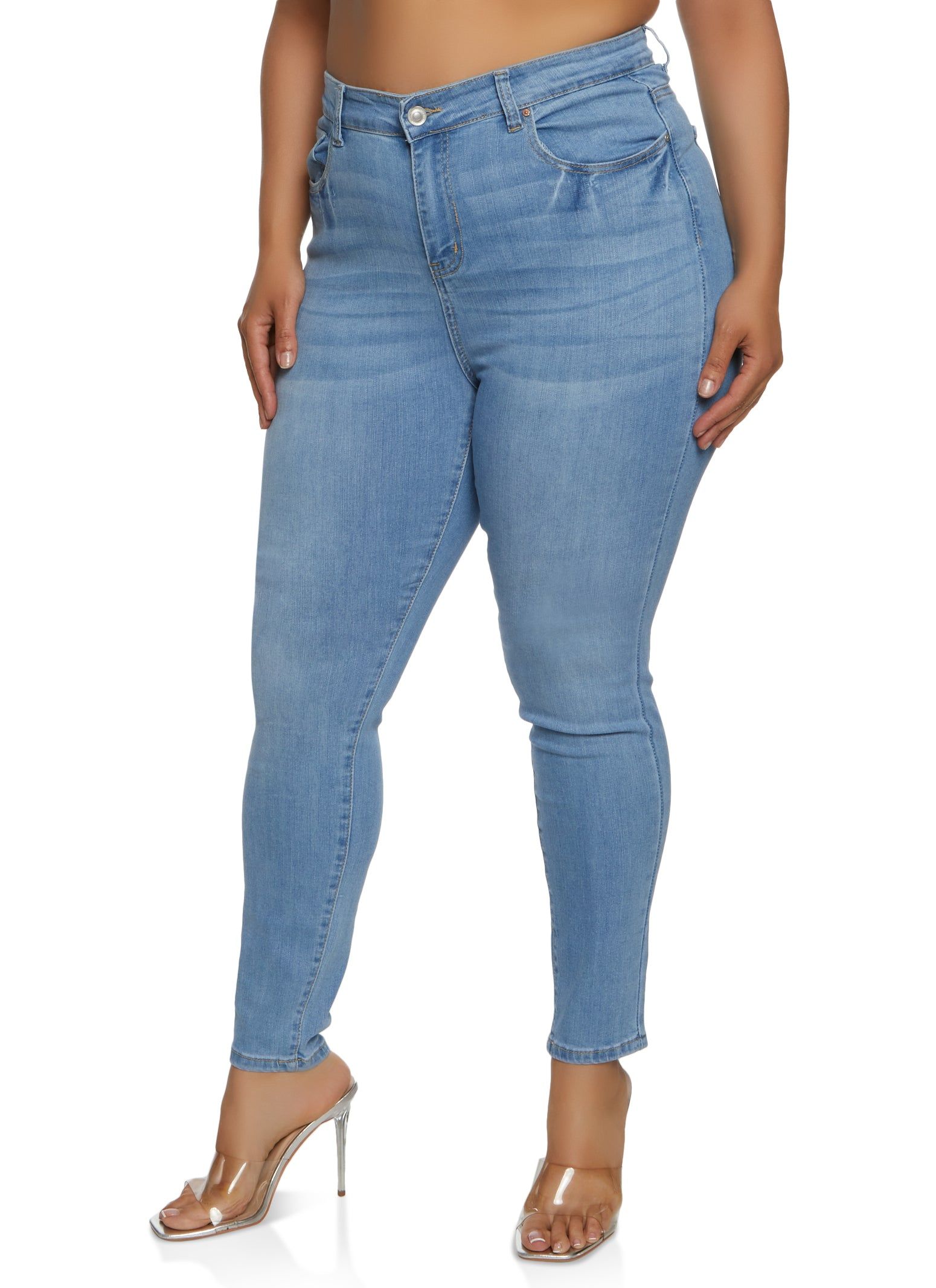 Plus Size WAX High Waist Whiskered Skinny Jeans sold by Rainbow