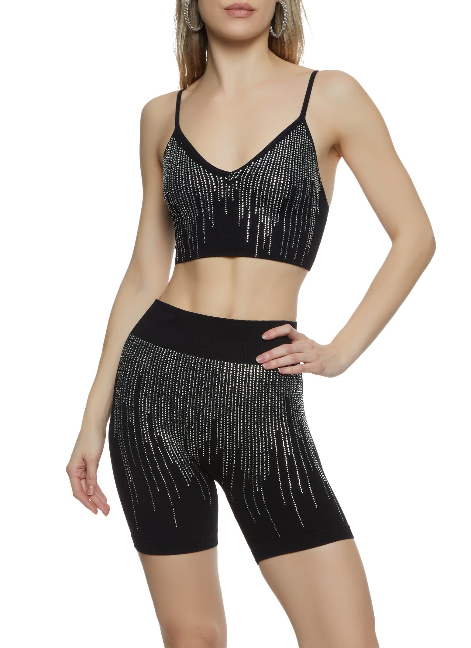 Rhinestone Seamless Crop Top and Short Set sold by Rainbow product image thumbnail 2
