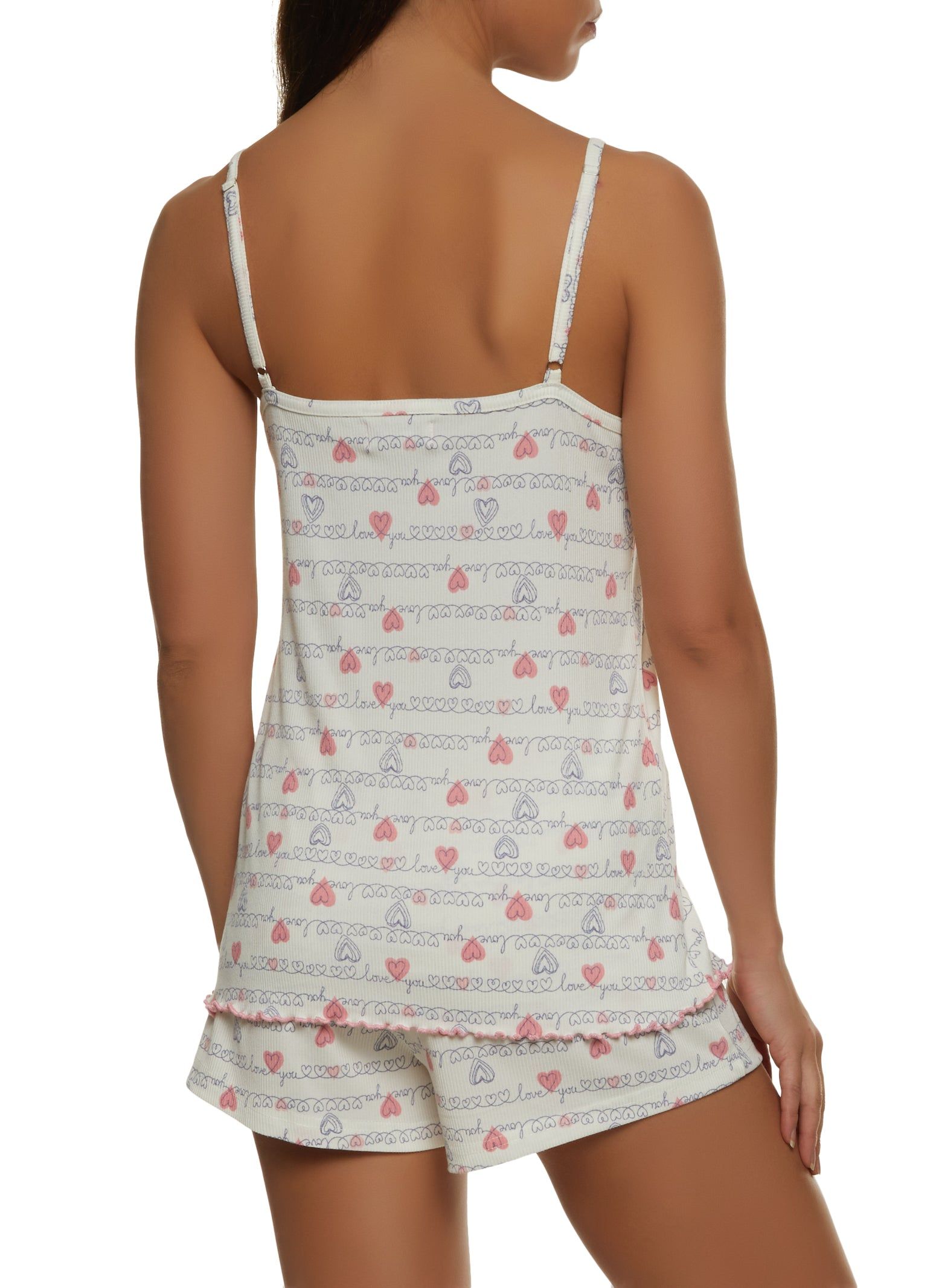 Ribbed Knit Love You Heart Printed Pajama Cami and Shorts sold by Rainbow product image thumbnail 2