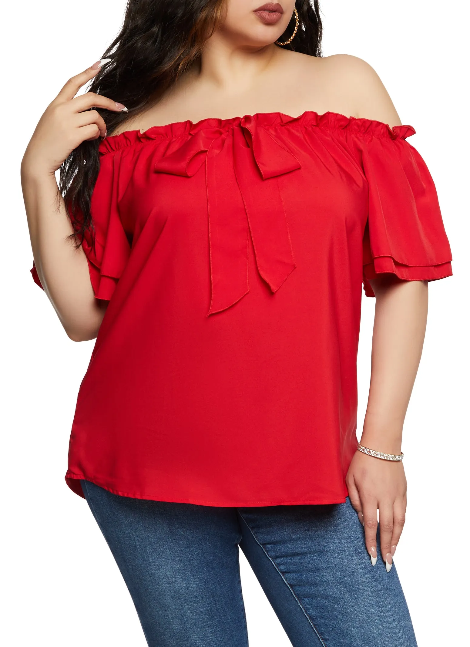 Plus Size Off the Shoulder Bow Front Blouse sold by Rainbow