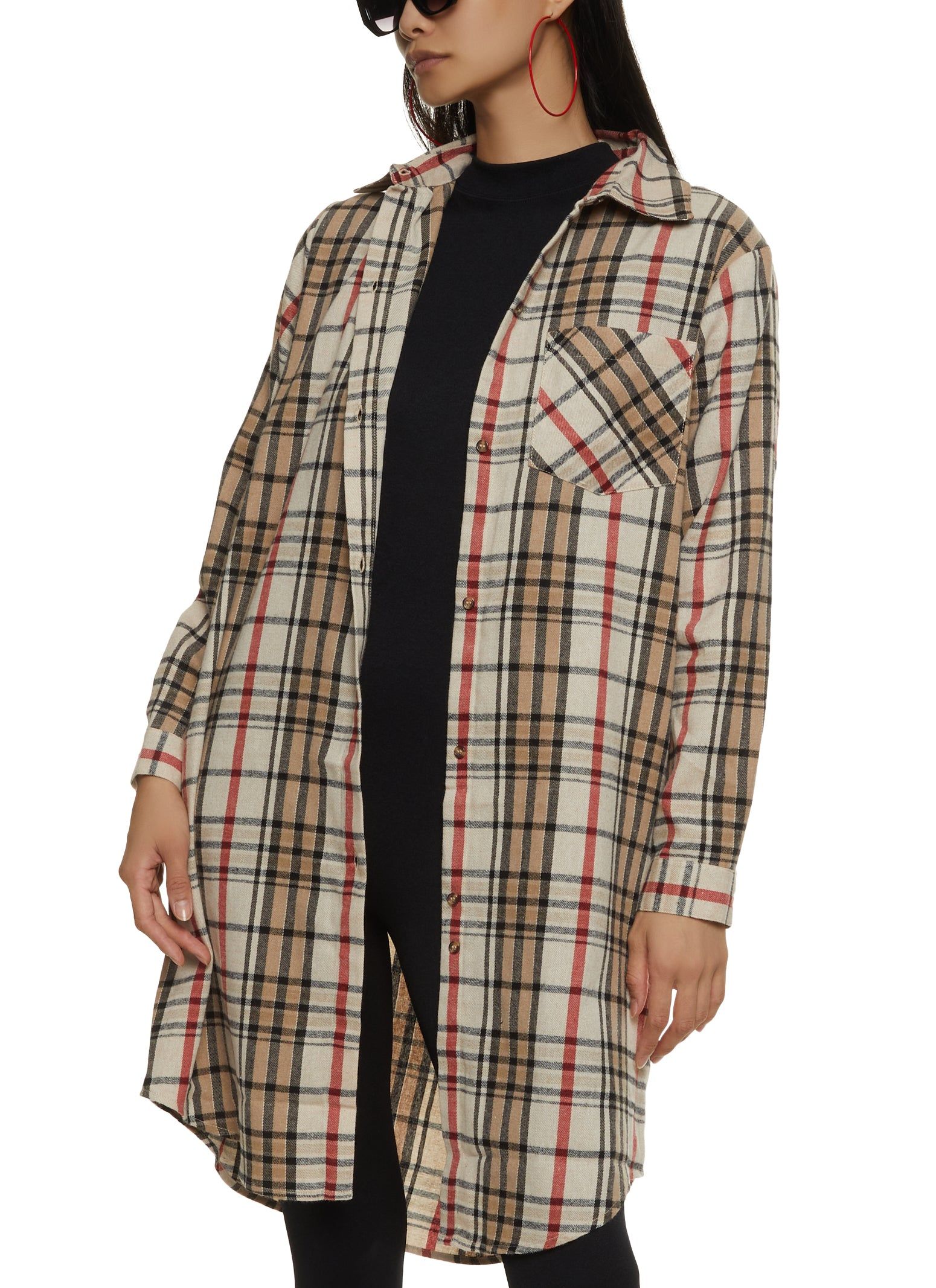 Plaid Button Front Flannel Shirt sold by Rainbow